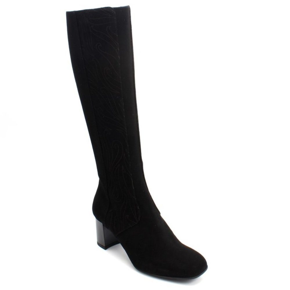ITALIAN Black Suede Knee High Dress Boots